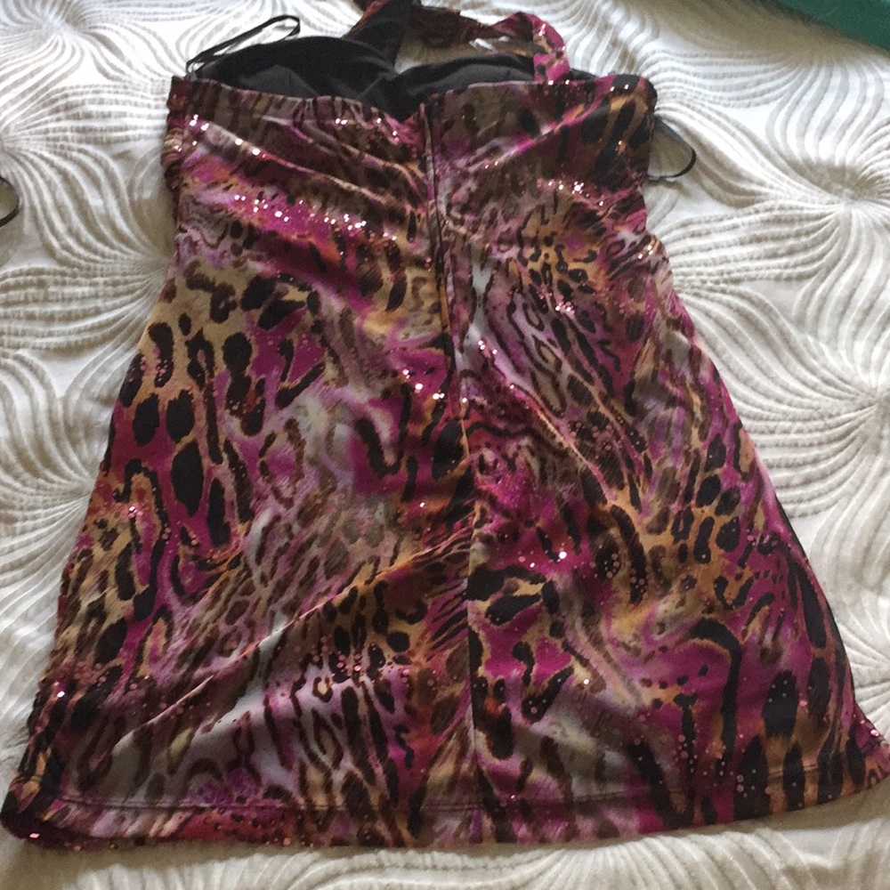 Love brand cocktail one shoulder dress 13 junior pink animal used - Picture 4 of 6